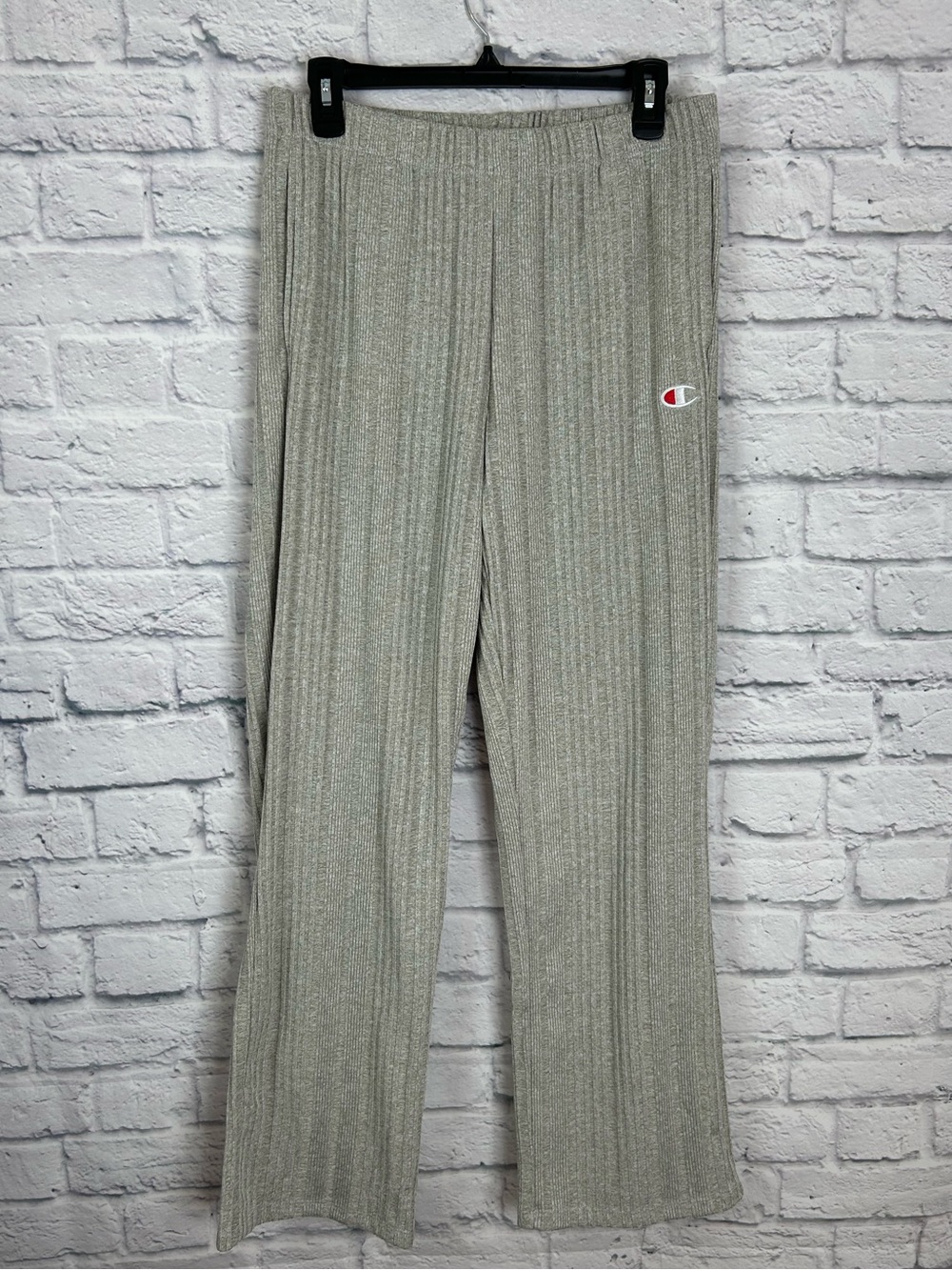 Champion Women’s Medium Taupe Gray Ribbed Wide Leg Pull On Lounge Pants